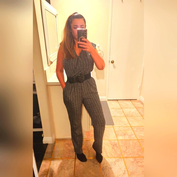 Womens Spence size 8 black silver pin stripe one piece jumpsuit - Picture 1 of 15